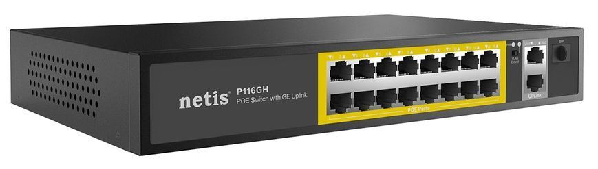 Коммутатор 16xFE PoE, 3xGE (2xUplink, 1xSFP), 240Вт, Неуправляемый Netis P116GH P116GH фото