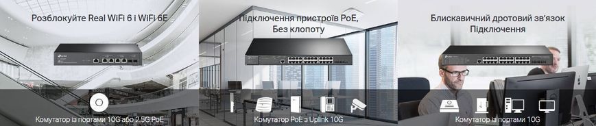 Комутатор TP-LINK 4x10GE(4xPoE+), 2xSFP+, 200Вт, Керований L2 TP-Link TL-SX3206HPP TL-SX3206HPP фото