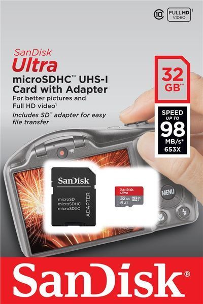 Карта пам'яті SanDisk microSD 32GB C10 UHS-I R100MB/s Ultra + SD SDSQUNR-032G-GN3MA фото