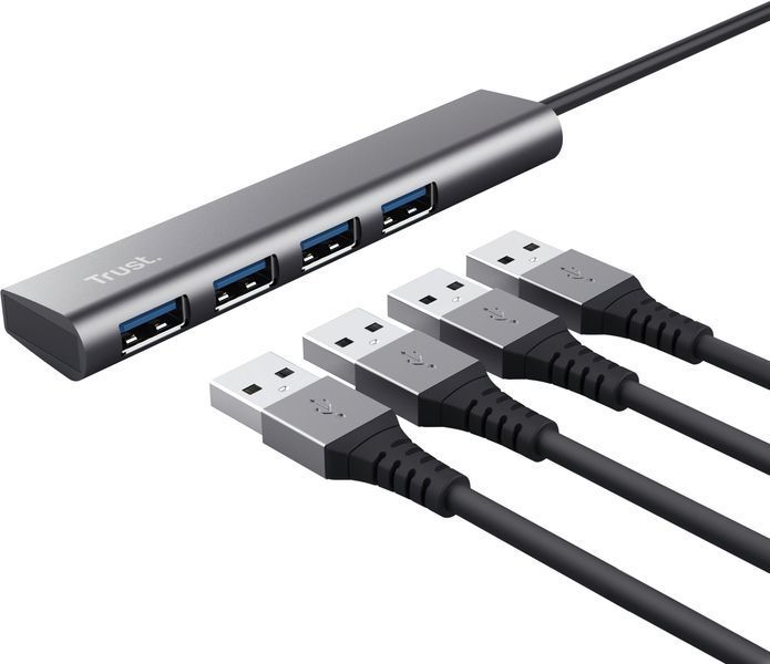 Хаб Trust Halyx USB-С > 4xUSB-А 3.2, Алюміній, 0.1м, Сірий 24948_TRUST фото