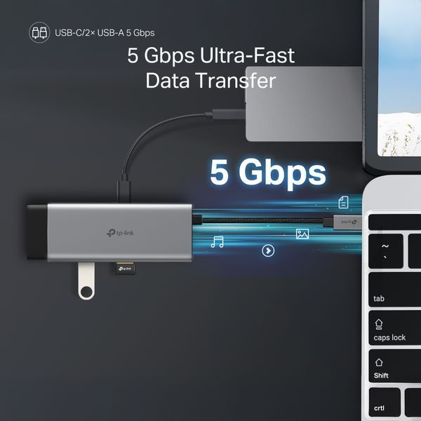 USB-Хаб TP-LINK USB-C > 2xUSB3.0/1xUSB-C/xHDMI/1xSD/1xmicroSD/1xPD 100Wh TP-Link UH7020C UH7020C фото