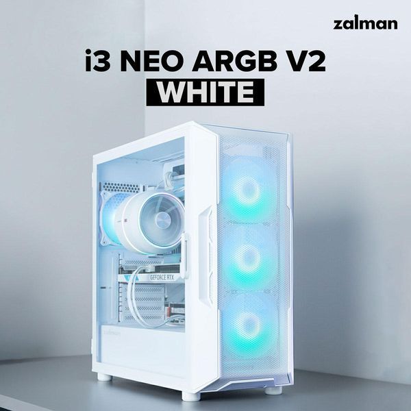 Корпус Zalman I3 Neo ARGB V2 без БП, 2xUSB3.0, 1x Type C, 4x120мм, ARGB, VGA 355мм, LCS ready, TG Side Panel, ATX, белый I3NEOARGBV2WHITE фото