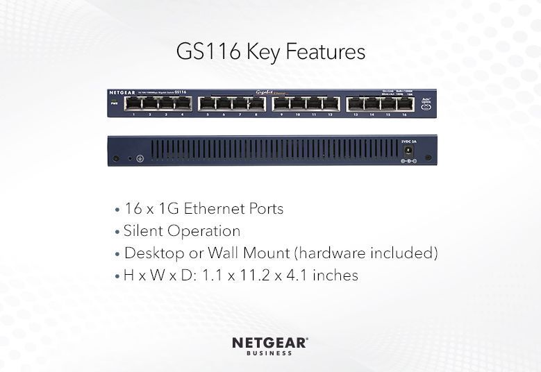 Комутатор 16xGE, Некерований NETGEAR GS116GE GS116GE фото