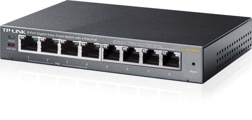 Комутатор TP-LINK 8xGE (4xPoE), 65.2Вт, WebSmart TP-Link TL-SG108PE TL-SG108PE фото