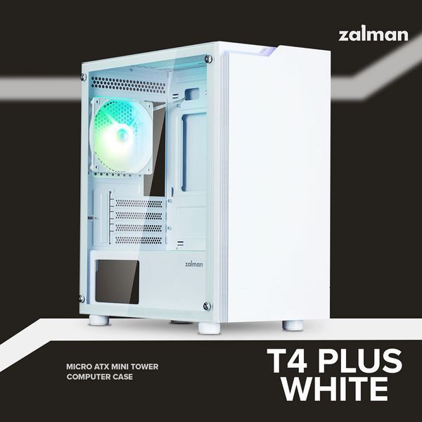 Корпус Zalman T4 Plus без БЖ, 2xUSB3.0, 1xUSB2.0, 1x120мм ARGB, VGA 3200мм, LCS ready, TG Side Panel, mATX, білий T4PLUSWHITE фото