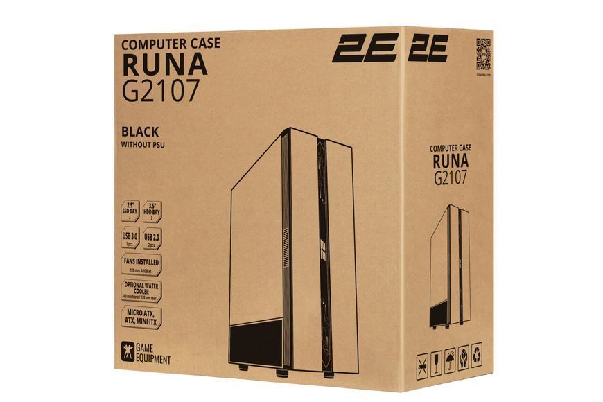 Корпус 2E GAMING Runa G2107 без БЖ 1xUSB3.0, 2xUSB2.0, 1x120мм ARGB, VGA 325мм, LCS ready, TG Side Panel, ATX, чорний 2E-G2107 фото
