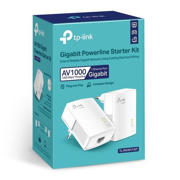 Комплект Адаптерiв Powerline TP-LINK AV1000, 1xGE, (TL-PA7017 2шт) TP-Link TL-PA7017KIT TL-PA7017KIT фото