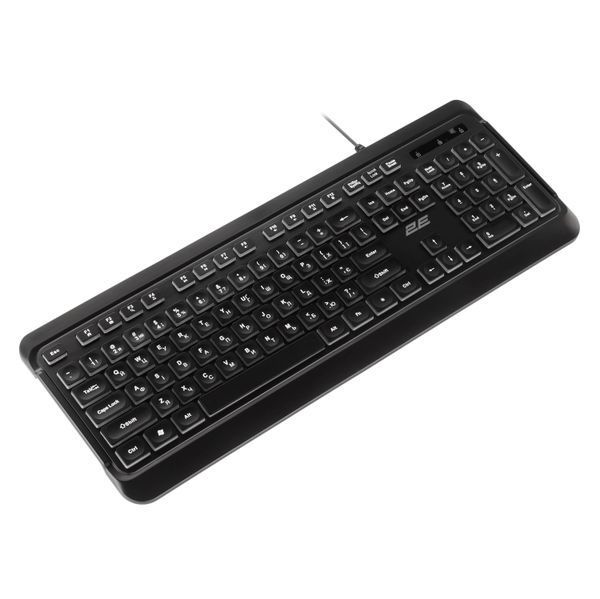 Клавіатура мембранна 2E KS120 104key, USB-A, EN/UK, White LED, чорний 2E-KS120UB_UA фото