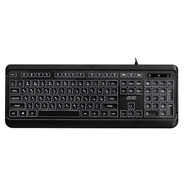 Клавіатура мембранна 2E KS120 104key, USB-A, EN/UK, White LED, чорний 2E-KS120UB_UA фото