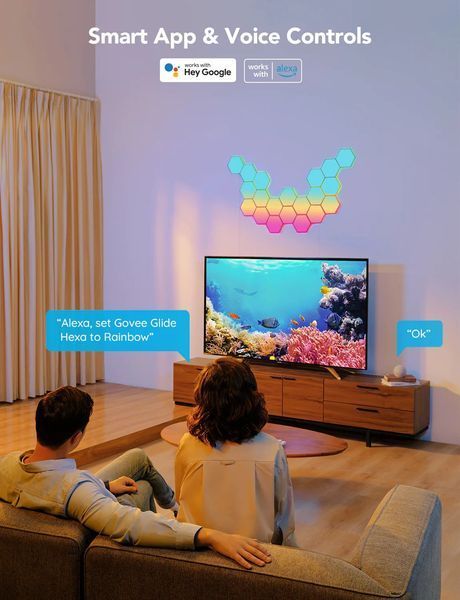 Набір настінних світильників Govee H6061 Glide Hexa Light Panels, 10шт, RGBIC, WI-FI/Bluetooth, білий B6061301 фото