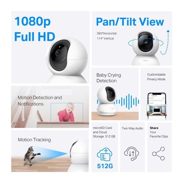 IP-Камера TP-LINK Tapo C200C FHD N300 microSD motion detection, 9x zoom TAPO-C200C фото
