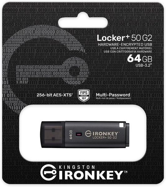 Накопитель Kingston 64GB USB 3.2 Type-A Gen1 IronKey Locker+ 50 G2 IKLP50G2/64GB фото