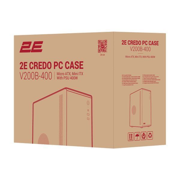 Корпус 2E Credo V200B-400 з БЖ 2E ATX400, 2xUSB3.0, 1x80мм, VGA 250мм, mATX, чорний 2E-V200B-400 фото