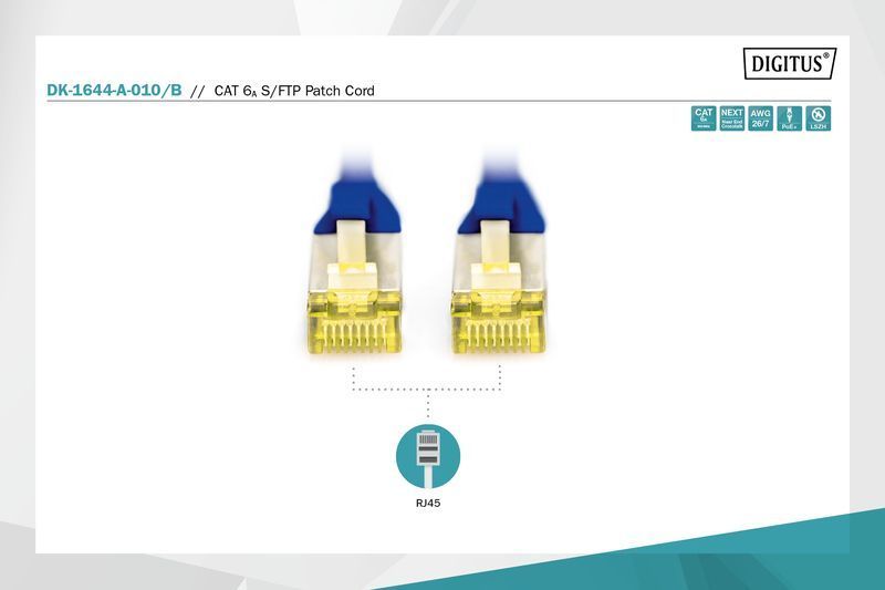 Патч-корд DIGITUS CAT 6a S-FTP, 1м, AWG 26/7, Cu, LSZH, синій DK-1644-A-010/B фото