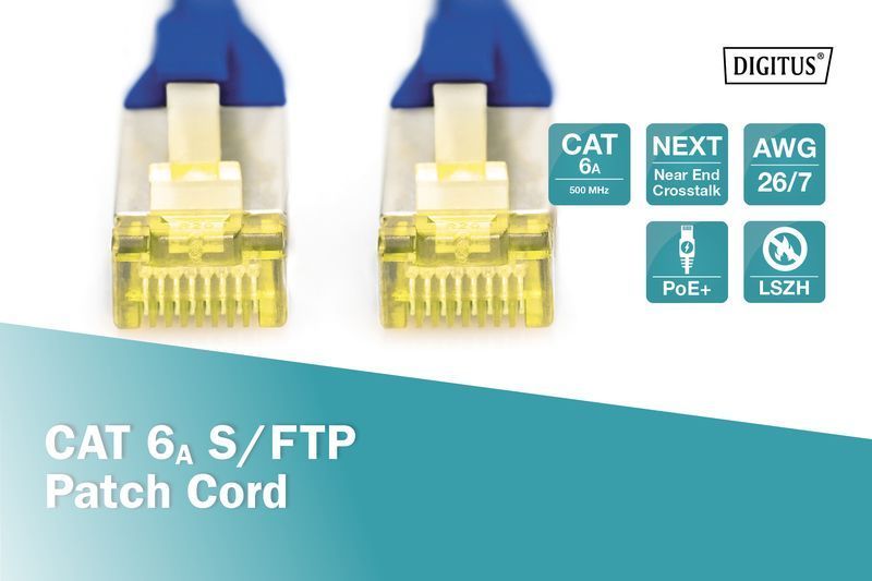 Патч-корд DIGITUS CAT 6a S-FTP, 1м, AWG 26/7, Cu, LSZH, синій DK-1644-A-010/B фото