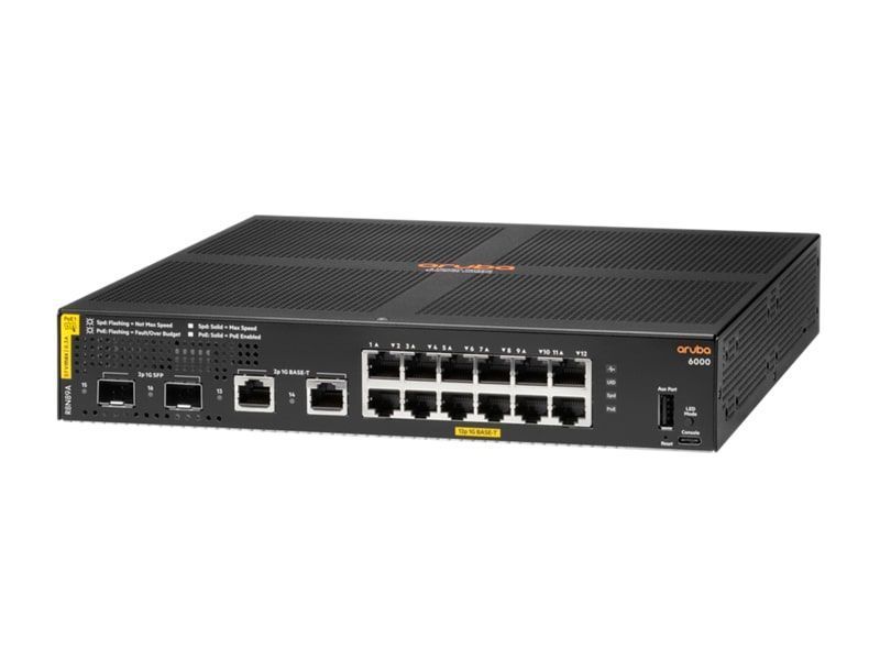 Комутатор HPE Aruba 6000, 12xGE, 2xGE SFP, PoE Class 4 139W, LT Warranty R8N89A фото