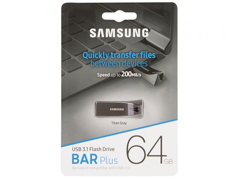 Накопитель Samsung 64GB USB 3.1 Type-A Bar Plus Серый MUF-64BE4/APC фото
