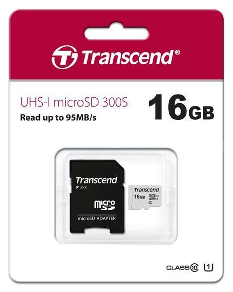Карта пам'яті Transcend microSD 16GB C10 UHS-I R95/W10MB/s + SD TS16GUSD300S-A фото