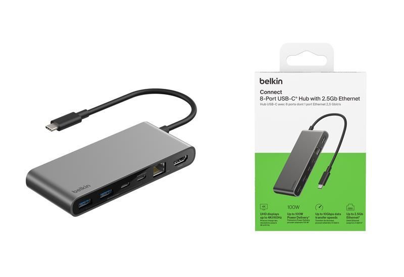 Хаб Belkin USB-C 8in1 Ethernet Multiport Dock with Mount INC024HQSGY фото