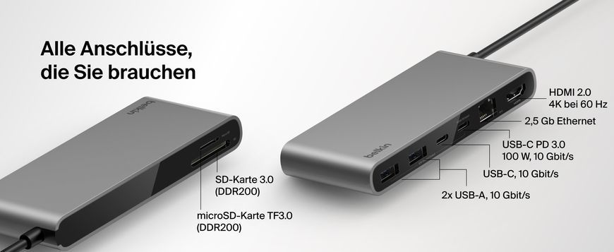 Хаб Belkin USB-C 8in1 Ethernet Multiport Dock with Mount INC024HQSGY фото