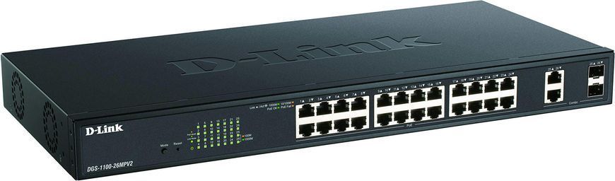 Комутатор 24xGE PoE, 2xSFP/GE, 370Вт, EasySmart D-Link DGS-1100-26MPV2 DGS-1100-26MPV2 фото
