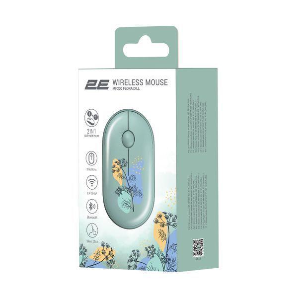 Миша 2E MF300 FLORA:DILL Silent WL BT, зелений 2E-MF300WFLORAGN фото