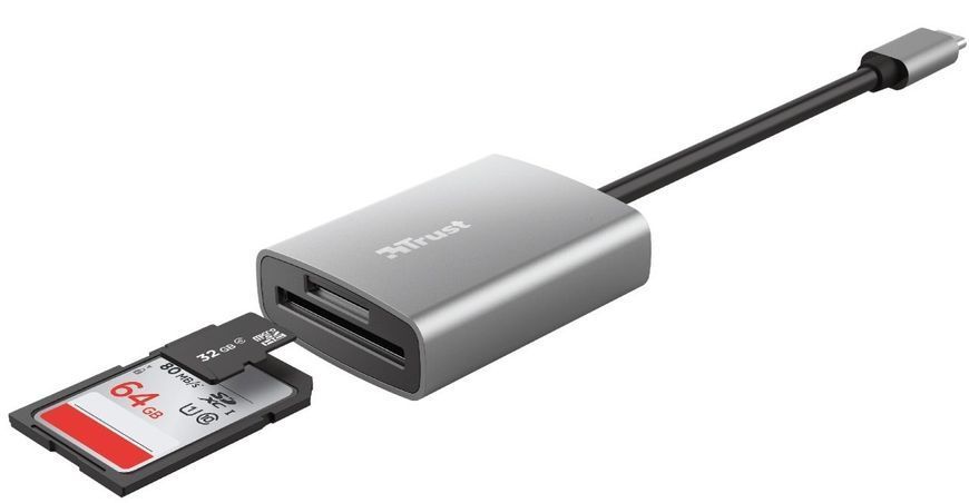 Кардрідер Trust Dalyx USB-С > SD/microSD, Алюміній, 0.08м, Сірий 24136_TRUST фото
