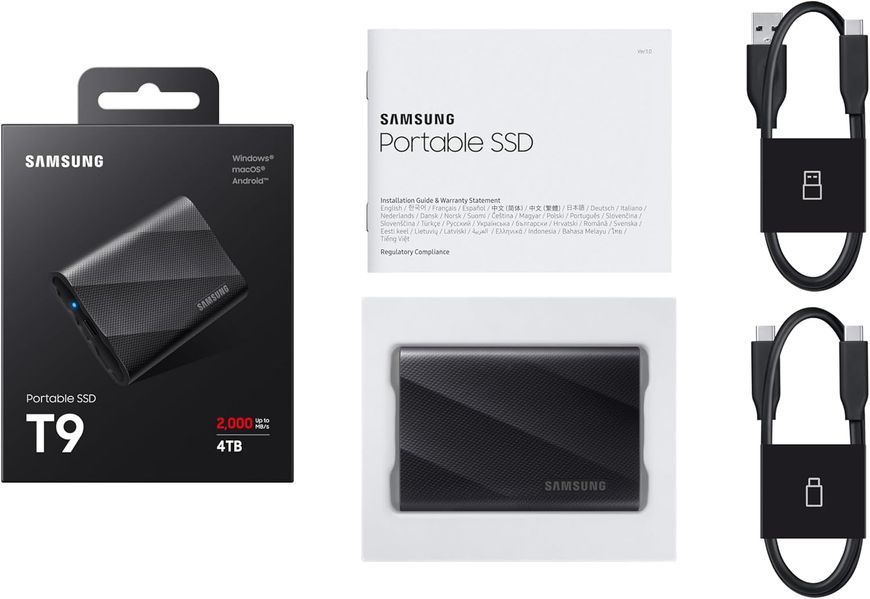 Портативный SSD Samsung 4TB USB 3.2 Gen 2 Type-C T9 MU-PG4T0B/EU фото