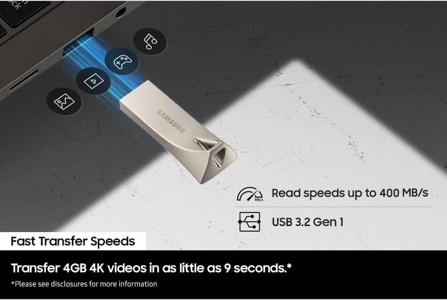 Накопичувач Samsung 512GB USB 3.1 Type-A Bar Plus Сірий MUF-512BE4/APC фото