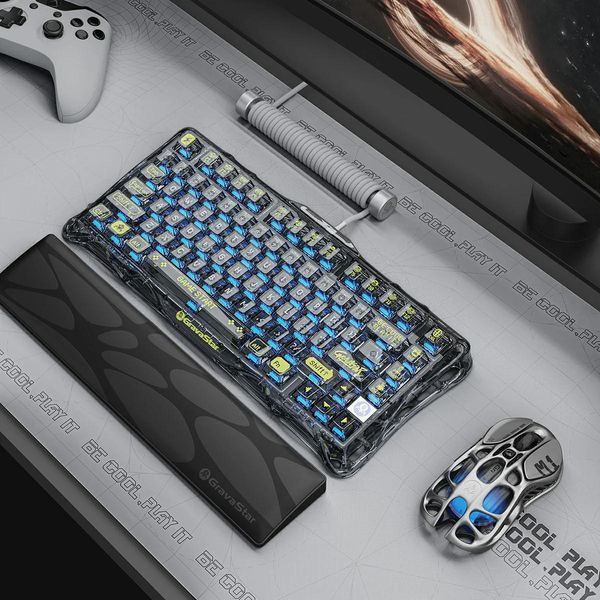 Клавіатура механічна GravaStar Mercury K1 Lite 80keys, GravaStar x BSUN Grey, BT/WL/USB, чорний GSK1LITE_XTAL_BLK фото
